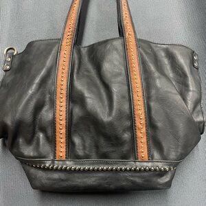 Big Buddha Black and Brown Studded Tote Bag